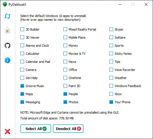 PyDebloatX(卸载win10默认应用)