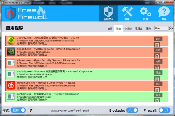 Evorim Free Firewall(很好用的免费防火墙软件)